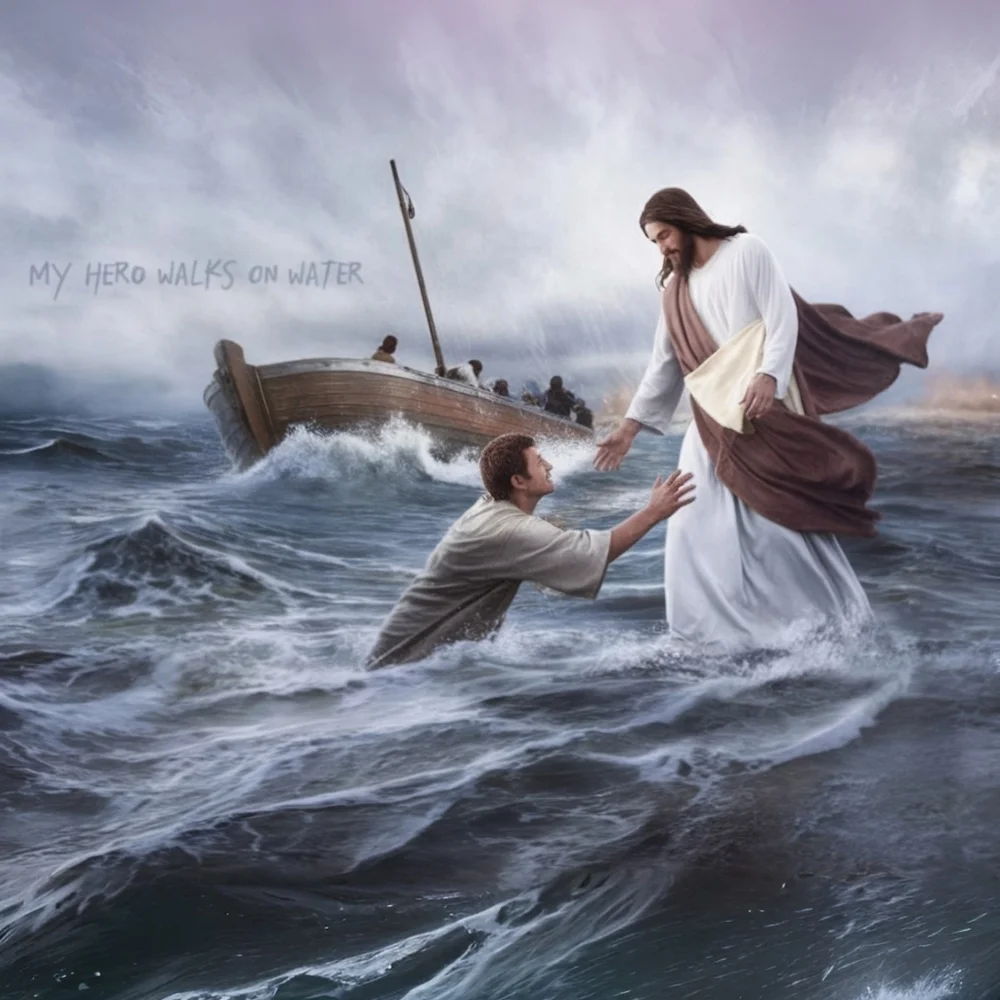 Jesus Walks On Water in a Glass Front Frame 8x10 Picture AI wall art